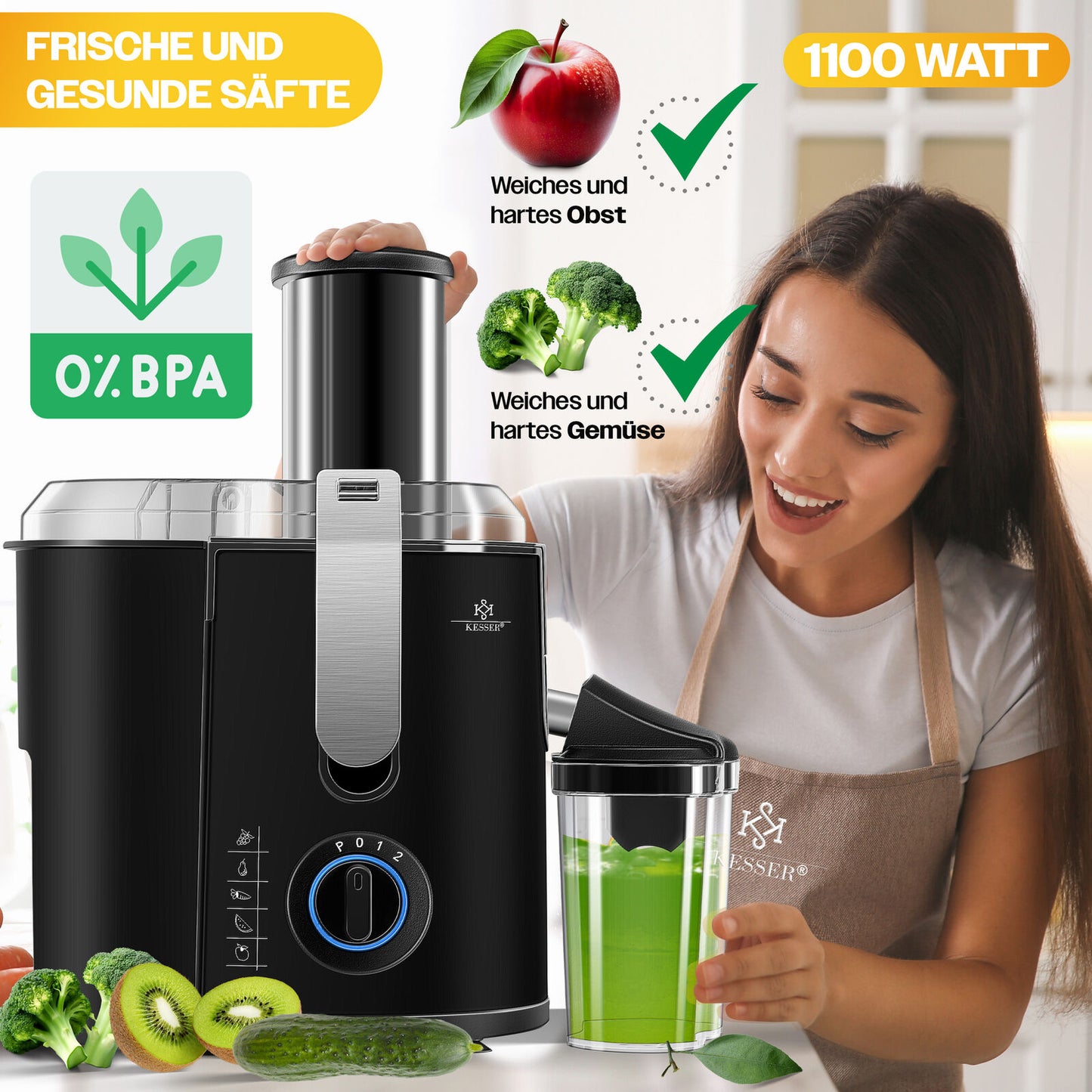 KESSER® Entsafter Saftpresse Edelstahl 1100W 85Mm Presse Obstpresse Saft Juicer