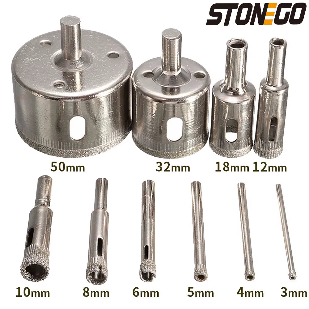 10PCS Diamond Coated Hole Saw Core Drill Bit Tile Marble Glass Ceramic Drill Bit Set 3Mm-50Mm