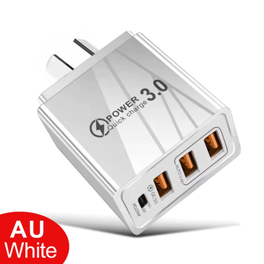 48W USB Charger QC 3.0 Type C PD Fast Charge for Iphone 12 13 Max Samsung S21 Huawei Xiaomi Mobile Phone EU/US Plug Wall Charger