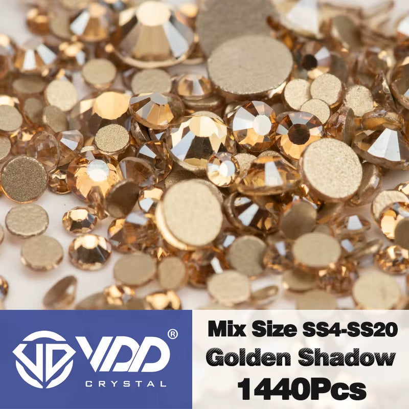 SS4-SS20 Mix Size Clear Crystal Non-Hotfix Gold Flatback Rhinestones Decorations DIY Glitter Stones 3D Nail Art Accessories