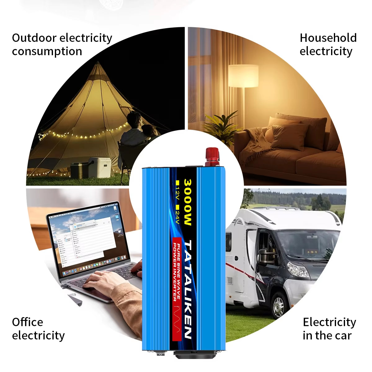 Pure Sine Wave Inverter 1000W-4000W DC 12V/24V to AC 220V 50Hz Power Inverter Charger Adapter Universal Socket