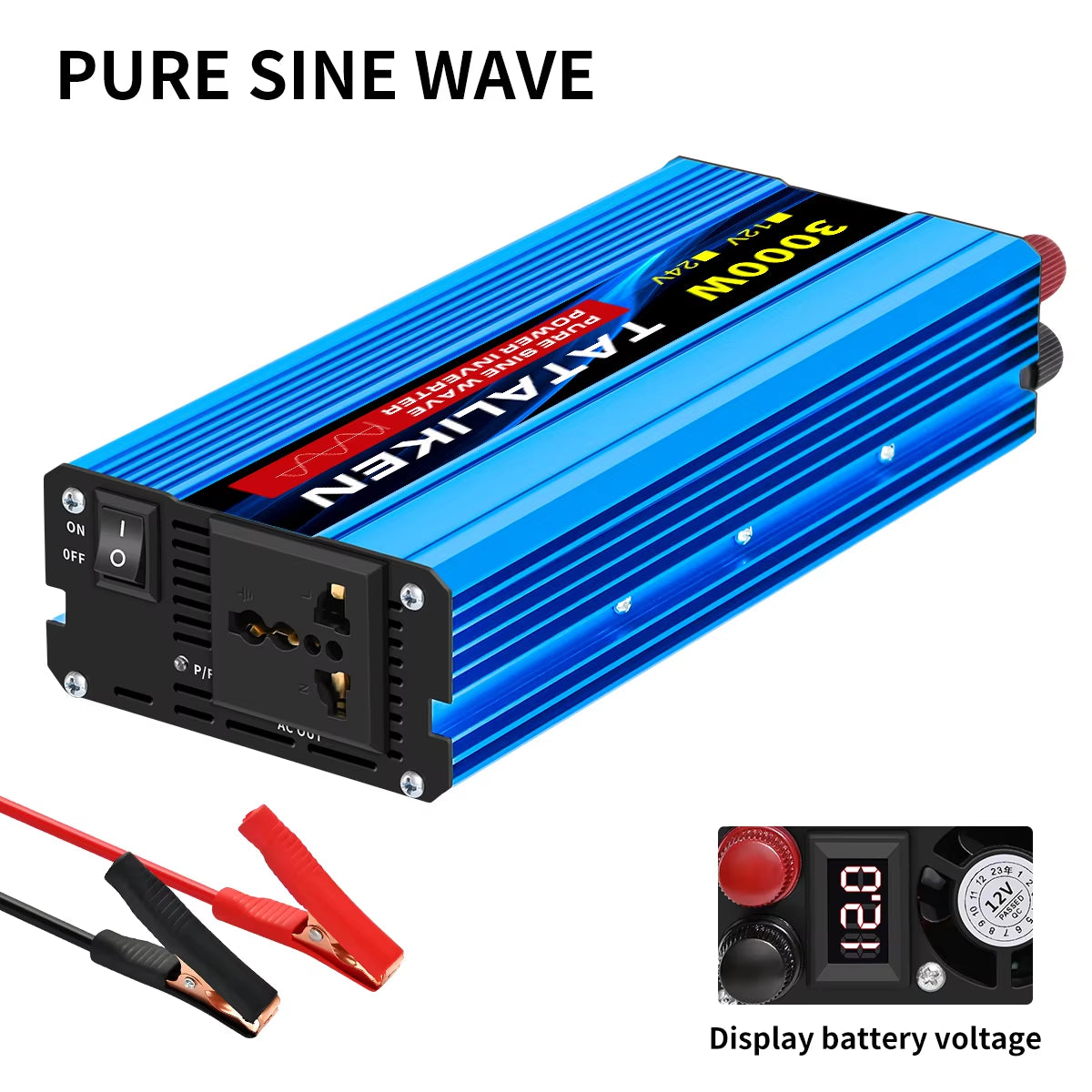 Pure Sine Wave Inverter 1000W-4000W DC 12V/24V to AC 220V 50Hz Power Inverter Charger Adapter Universal Socket