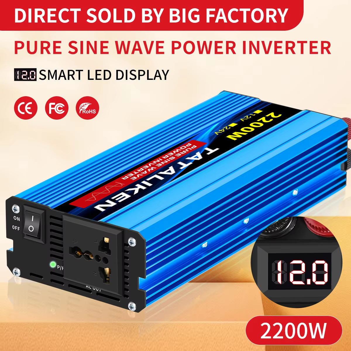 Pure Sine Wave Inverter 1000W-4000W DC 12V/24V to AC 220V 50Hz Power Inverter Charger Adapter Universal Socket