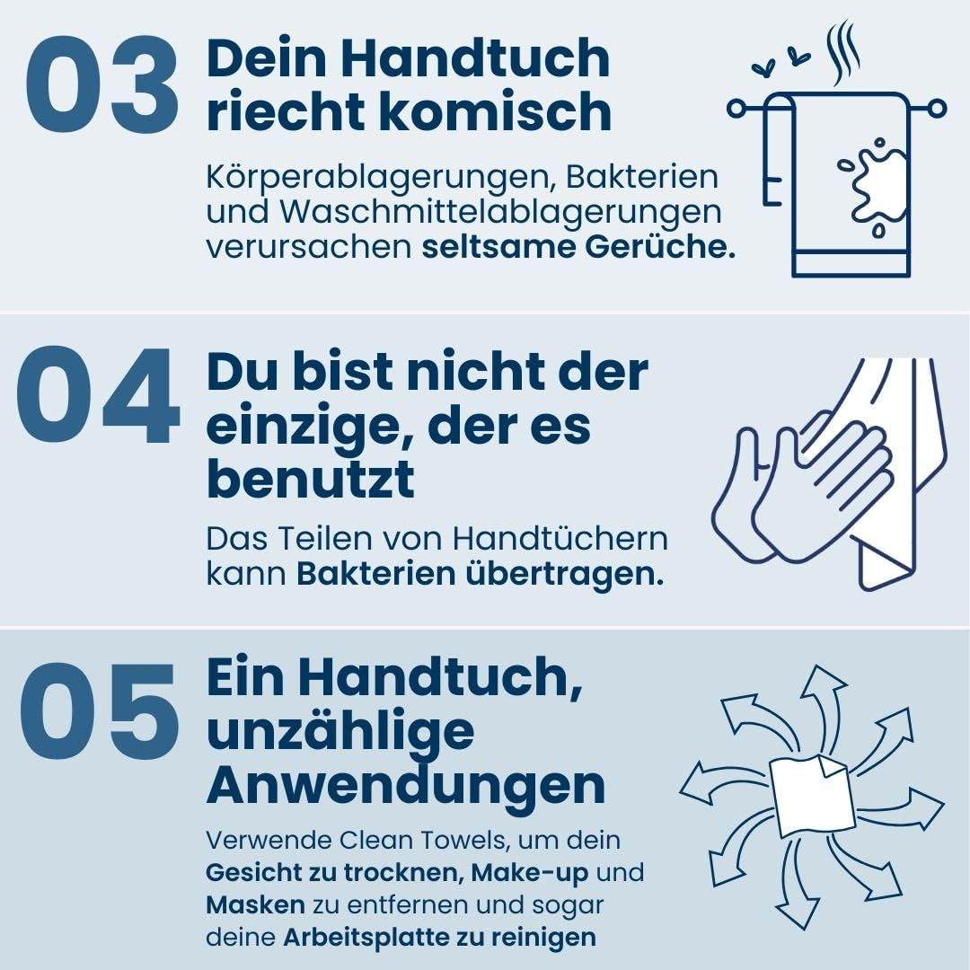 Clean Skin Club Clean Towel Gesichtstuch XL, 100% USDA Zertifizierte Dermatologisch & Klinisch Getestete Gesichtshandtücher, Einweg-Handtücher, Gesichtswaschlappen, Make-Up-Entferner, 50 St., 1-Pack