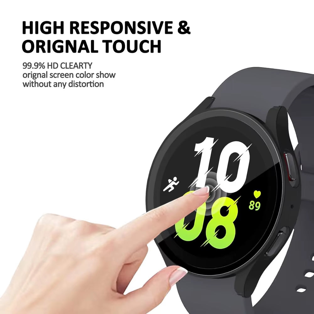 Tempered Glass+ PC Cover for Samsung Galaxy Watch4 5 6 7 44Mm 40Mm All Coverage Protective Bumper Case Galaxy Watch7 Accessories