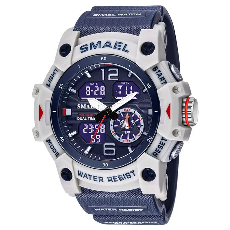 Sport Watch Military Wristwatch for Men Alarm Stopwatch LED Digital Back Light Dual Time Display Waterproof Watch Men 8007