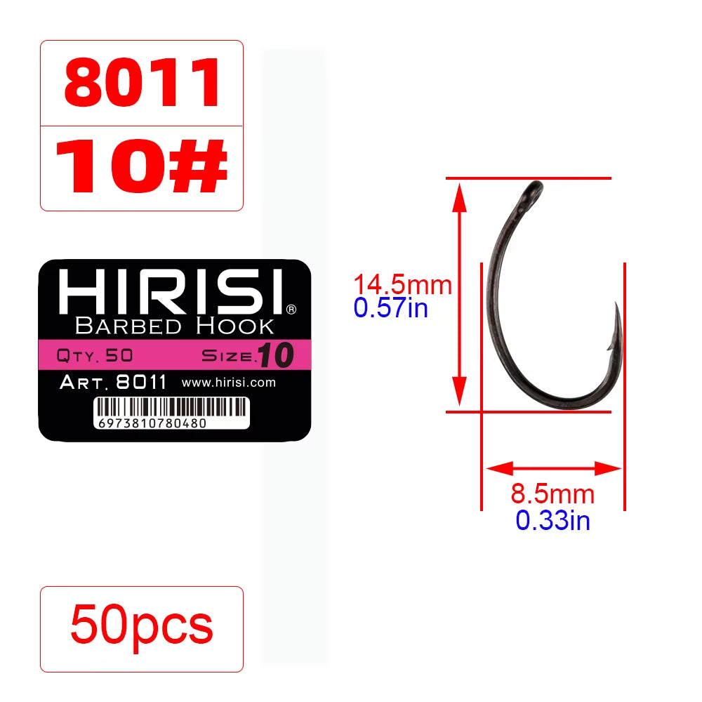 50Pcs Coating High Carbon Stainless Steel Barbed Hooks Carp Fishing Hooks Pack with Retail Original Box 8011