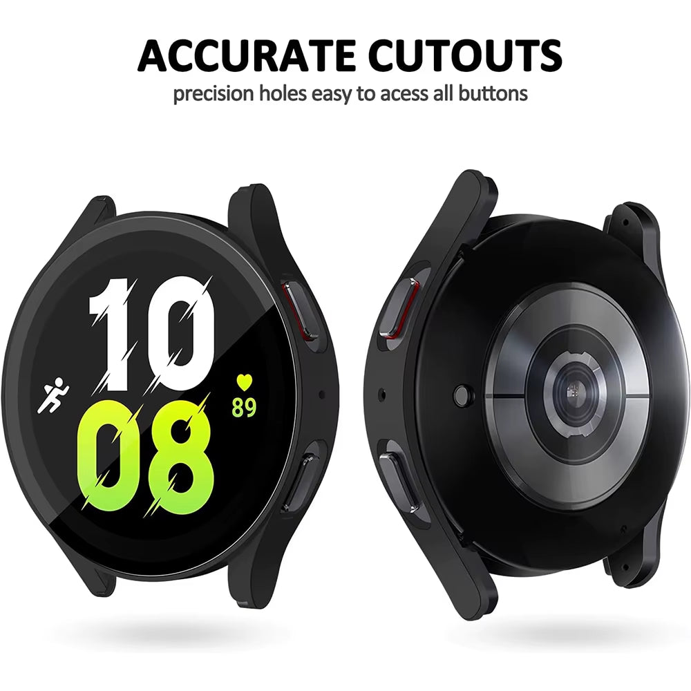 Tempered Glass+ PC Cover for Samsung Galaxy Watch4 5 6 7 44Mm 40Mm All Coverage Protective Bumper Case Galaxy Watch7 Accessories