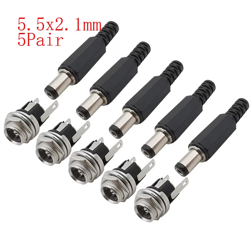 10Pcs DC Connectors 5.5X2.1Mm 3.5X1.3Mm DC Power Plug Male Female Jack Socket Nut Panel Mount DC Power Adapter Connector 5.5*2.1