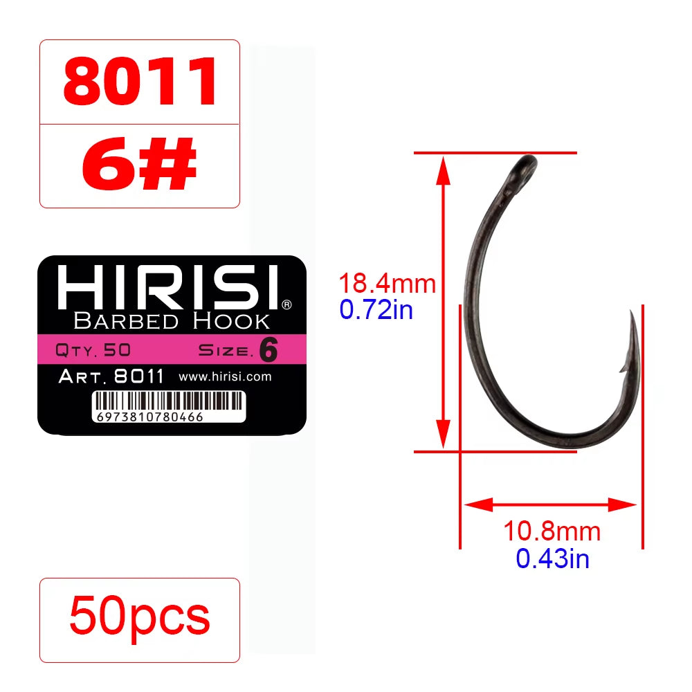 50Pcs Coating High Carbon Stainless Steel Barbed Hooks Carp Fishing Hooks Pack with Retail Original Box 8011