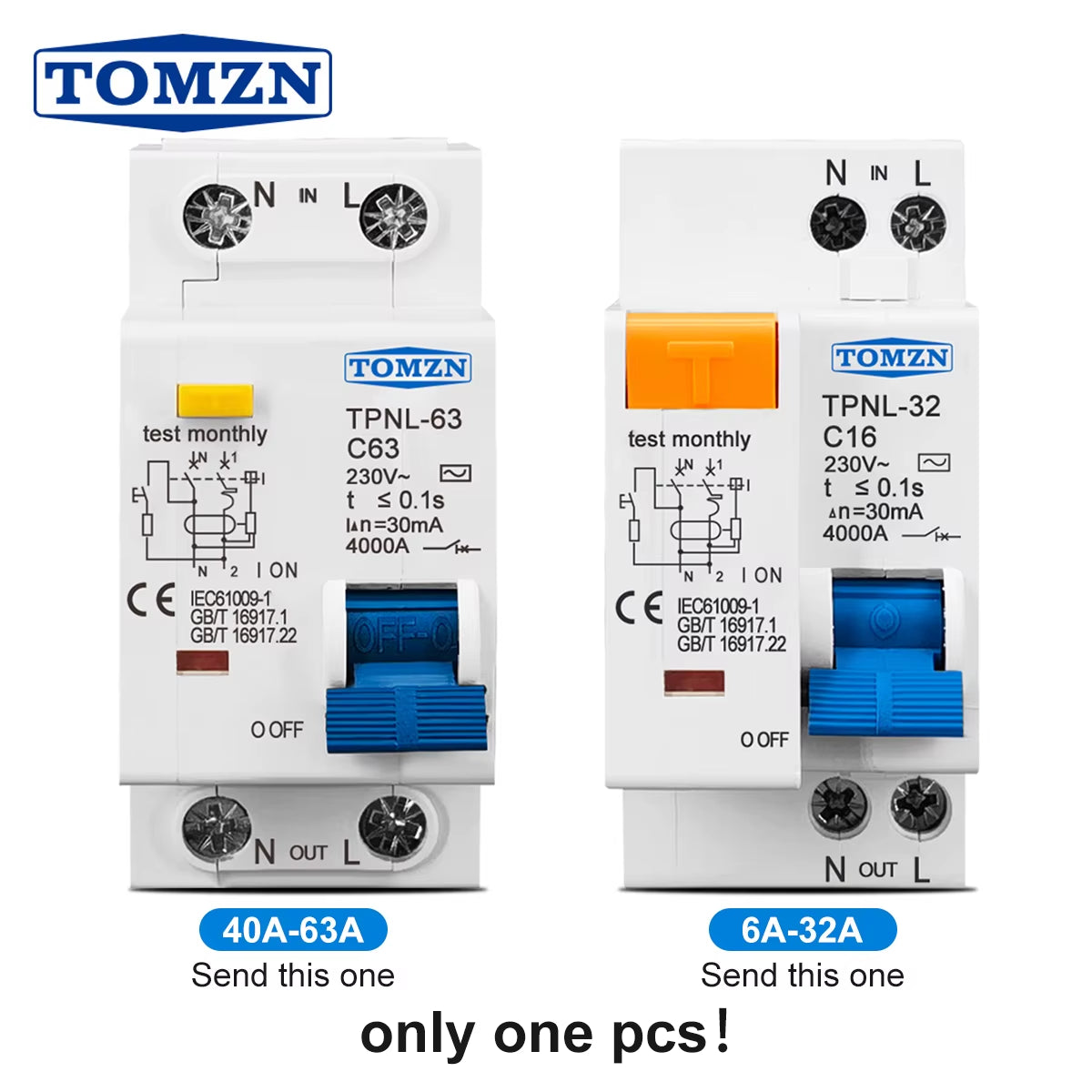 TPNL DPNL 230V 1P+N Residual Current Circuit Breaker with over and Short Current Leakage Protection RCBO MCB