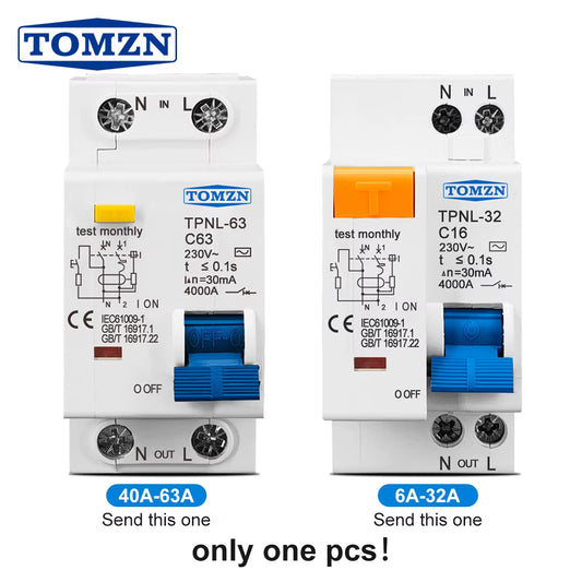 TPNL DPNL 230V 1P+N Residual Current Circuit Breaker with over and Short Current Leakage Protection RCBO MCB
