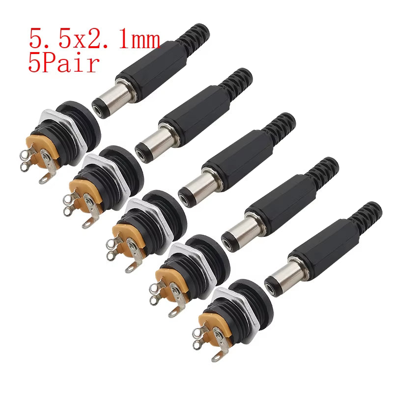 10Pcs DC Connectors 5.5X2.1Mm 3.5X1.3Mm DC Power Plug Male Female Jack Socket Nut Panel Mount DC Power Adapter Connector 5.5*2.1