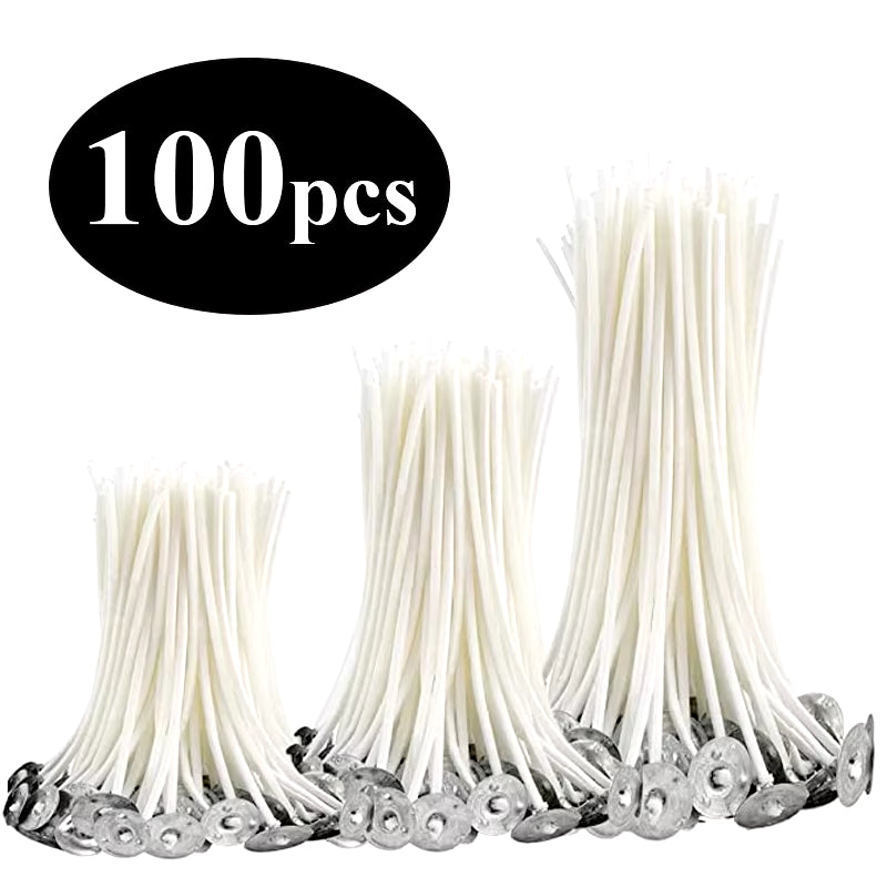 Smokeless Candle Wicks 2.6-20Cm Pre-Waxed Cotton Core Wicks with Metal Sustainer Tabs DIY Handmade Candle Making Tools