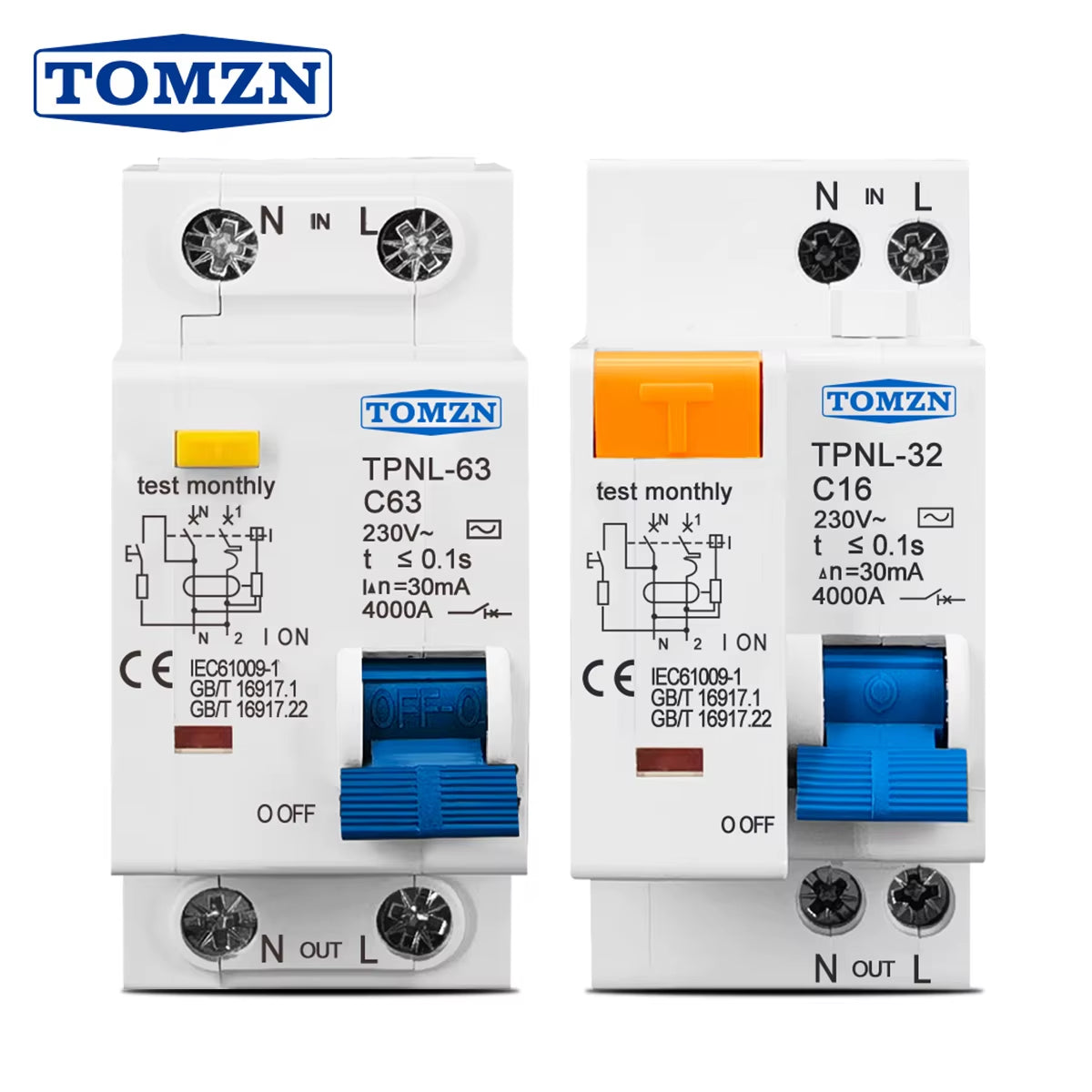 TPNL DPNL 230V 1P+N Residual Current Circuit Breaker with over and Short Current Leakage Protection RCBO MCB