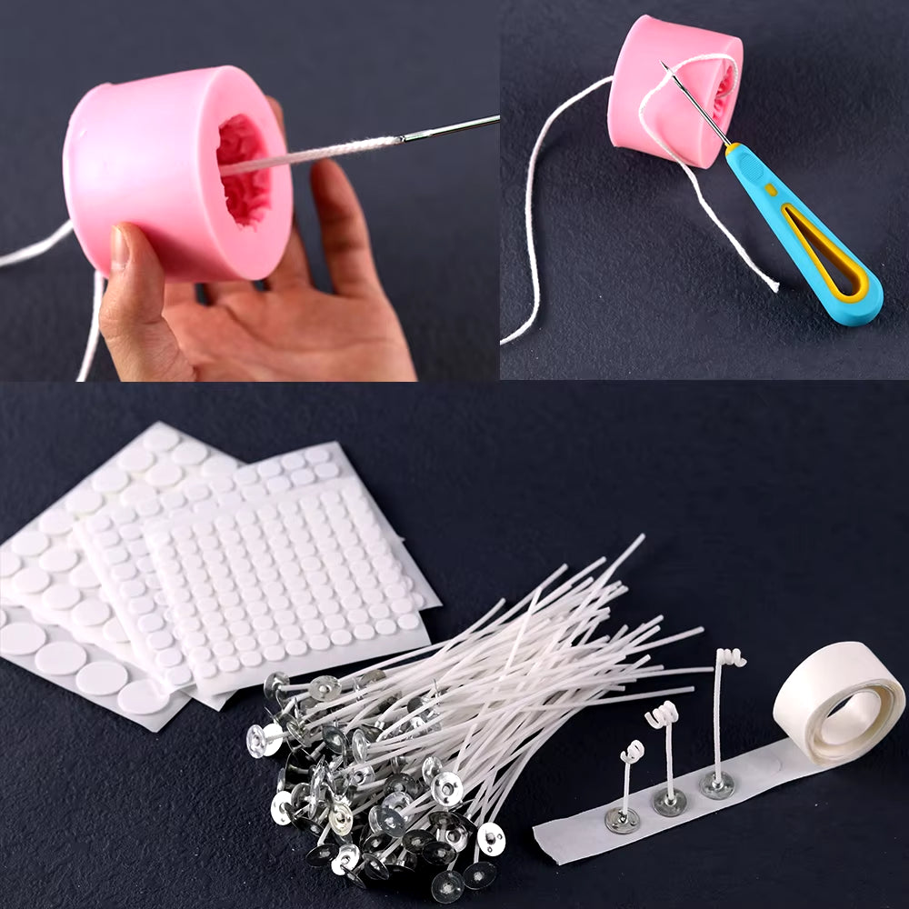 Smokeless Candle Wicks 2.6-20Cm Pre-Waxed Cotton Core Wicks with Metal Sustainer Tabs DIY Handmade Candle Making Tools