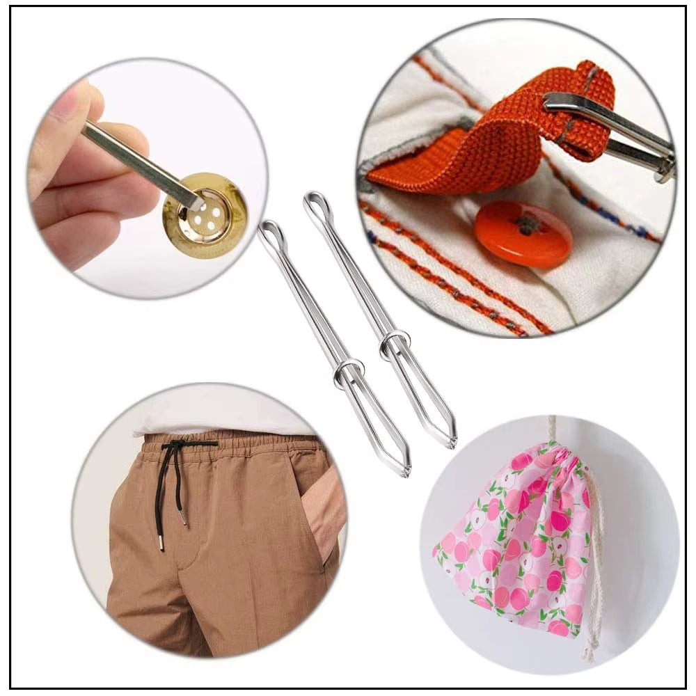 2Pcs High Quality Garment Clips Sewing DIY Tools Elastic Band Tape Punch Cross Stitch Threader Wear Elastic Clamp (Wear Rope)