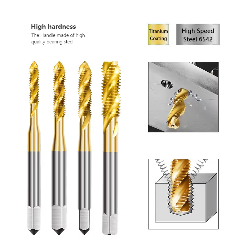 HSS Steel Screw Tap Titanium Coated Spiral Metric Thread Tap M2-M18 Machine Plug Tap HSS6542 Threading Tool Tap Drill Bit