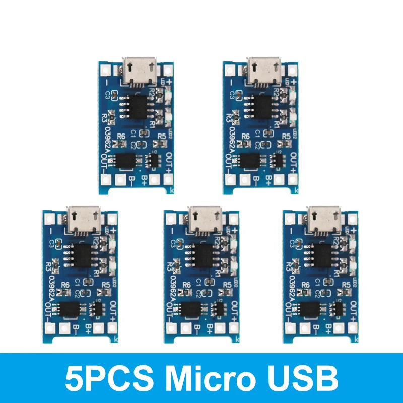 5Pcs 10Pcs Type-C Micro USB 5V 1A 18650 TP4056 Lithium Battery Charger Module Charging Board with Protection Dual Functions 1A