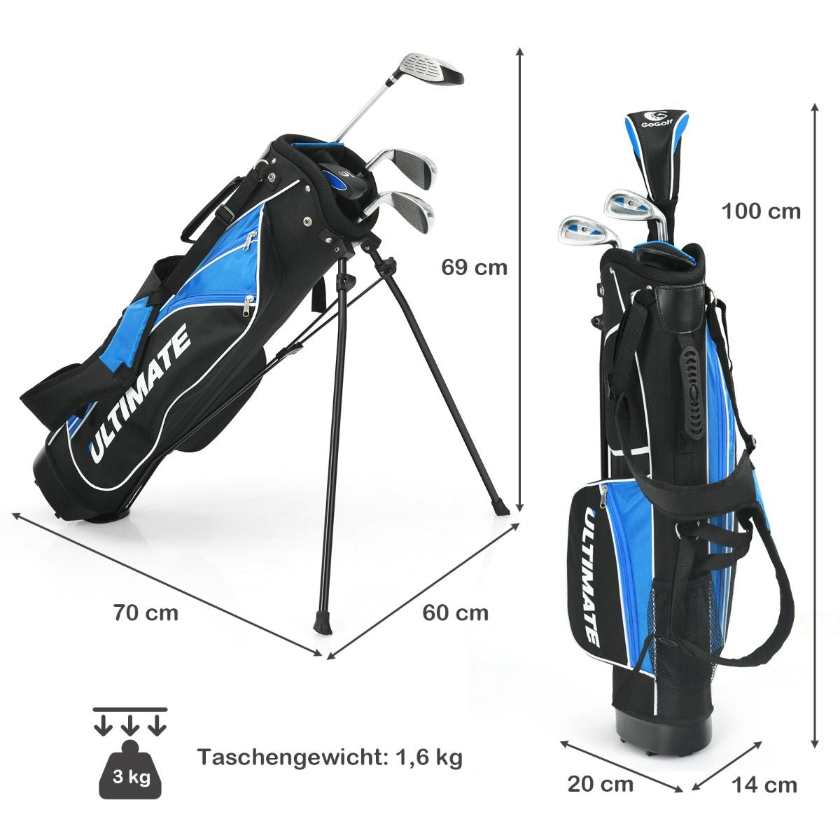 5-Teiliges Kinder Golfschläger Set Mit Fairway Holz Eisen 7, 9 & Putter Mit Standtasche Für Junior Von 11-13 Jahren