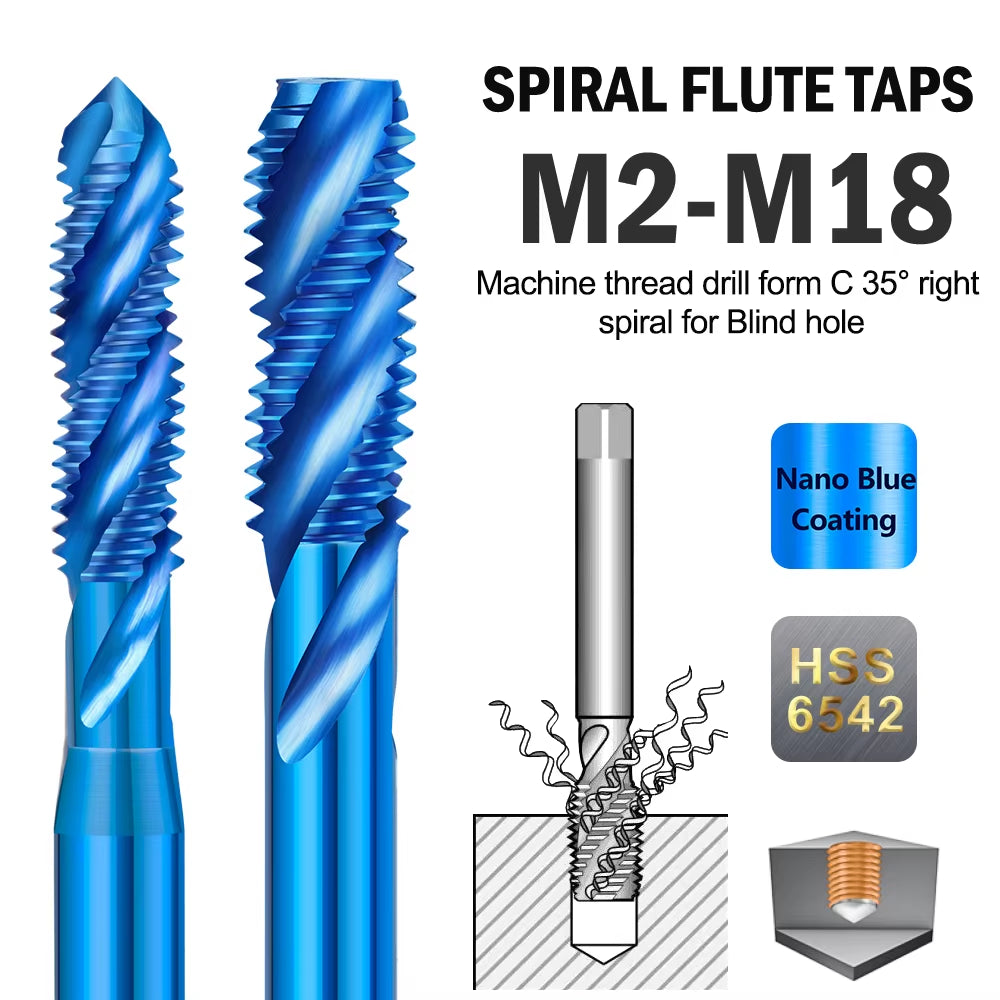 HSS Steel Screw Tap Titanium Coated Spiral Metric Thread Tap M2-M18 Machine Plug Tap HSS6542 Threading Tool Tap Drill Bit