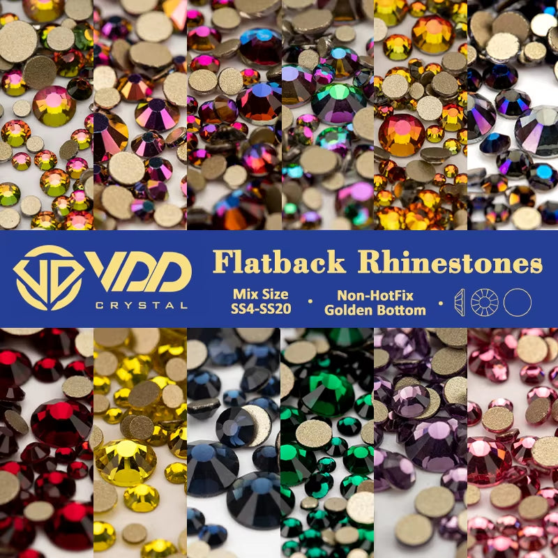 SS4-SS20 Mix Size Clear Crystal Non-Hotfix Gold Flatback Rhinestones Decorations DIY Glitter Stones 3D Nail Art Accessories