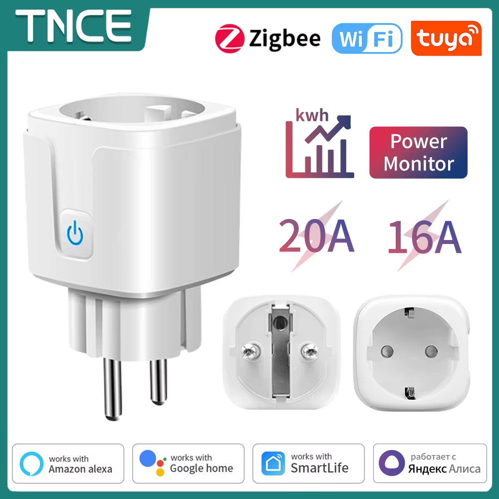 Tuya Wifi/Zigbee Smart Socket EU Plug 16/20A Power Monitor Remote Control Smart Life APP Remote Control Alexa Google Home