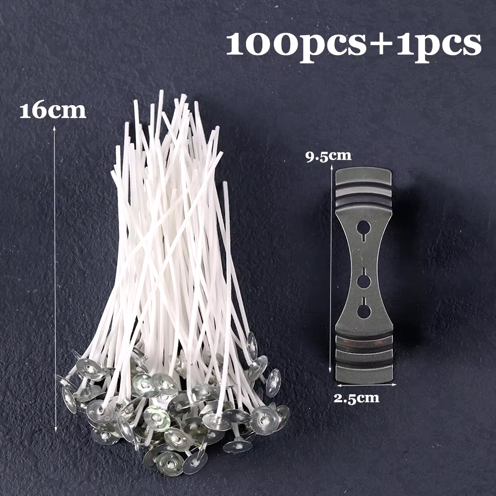 Smokeless Candle Wicks 2.6-20Cm Pre-Waxed Cotton Core Wicks with Metal Sustainer Tabs DIY Handmade Candle Making Tools