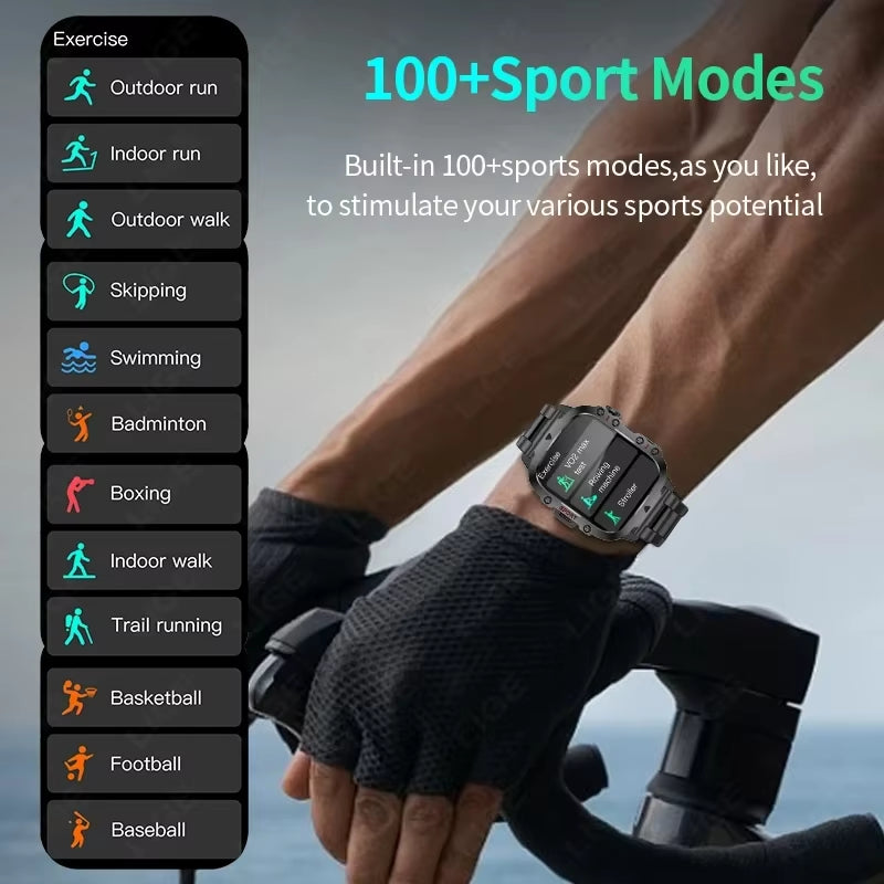 2024 Rugged Military Smart Watch Men Outdoor Watches Lp68 Waterproof 2.01" Al Voice Bluetooth Call Smartwatch for Android Los