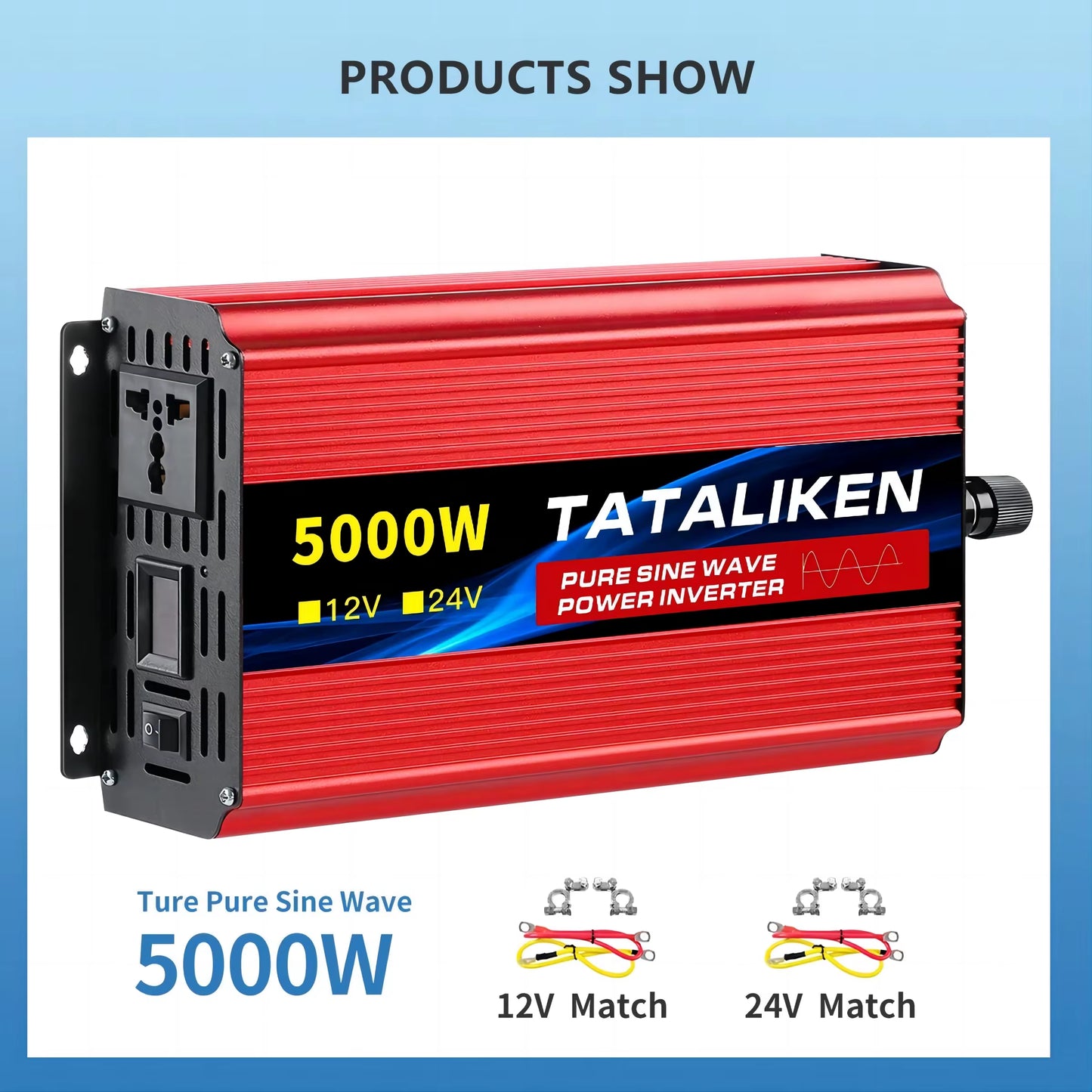 Pure Sine Wave Inverter 1000W-4000W DC 12V/24V to AC 220V 50Hz Power Inverter Charger Adapter Universal Socket
