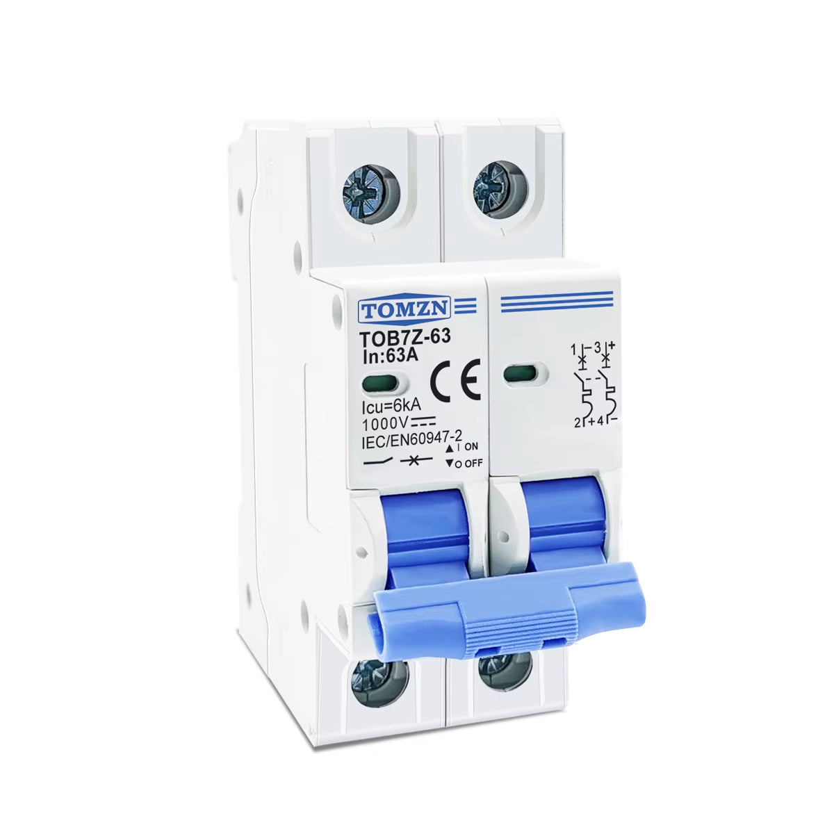 2P DC 1000V Solar Mini Circuit Breaker 3A 6A 10A 16A 20A 25A 32A 40A 50A 63A DC MCB for PV System