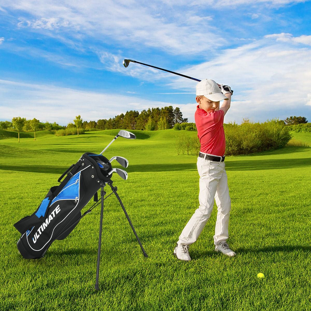 5-Teiliges Kinder Golfschläger Set Mit Fairway Holz Eisen 7, 9 & Putter Mit Standtasche Für Junior Von 11-13 Jahren