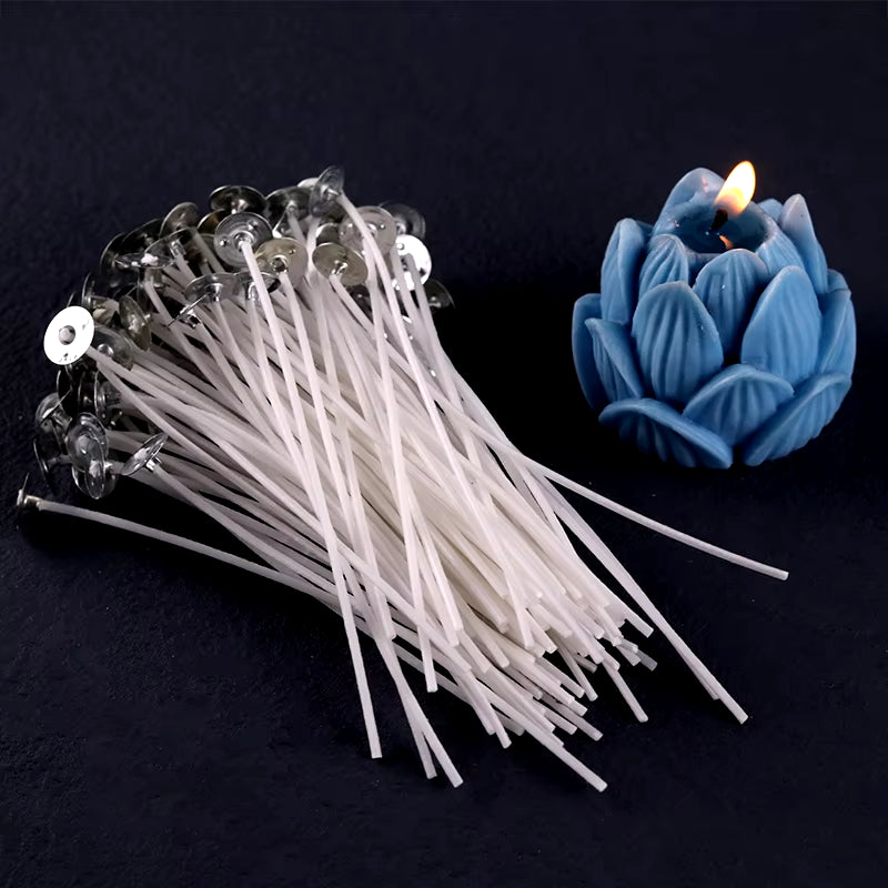 Smokeless Candle Wicks 2.6-20Cm Pre-Waxed Cotton Core Wicks with Metal Sustainer Tabs DIY Handmade Candle Making Tools